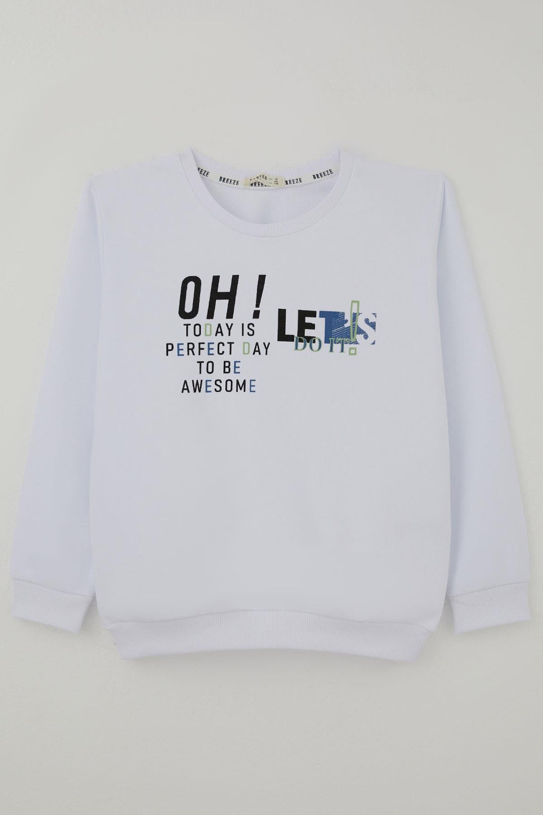 BRE Breeze Erkek Çocuk Sweatshirt Renkli Yazı Baskılı 106 Yaş, Beyaz - Playa del Carmen