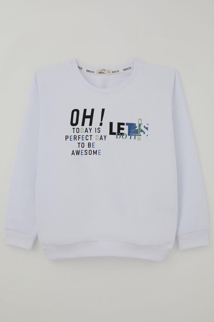 BRE Breeze Erkek Çocuk Sweatshirt Renkli Yazı Baskılı 106 Yaş, Beyaz - Playa del Carmen