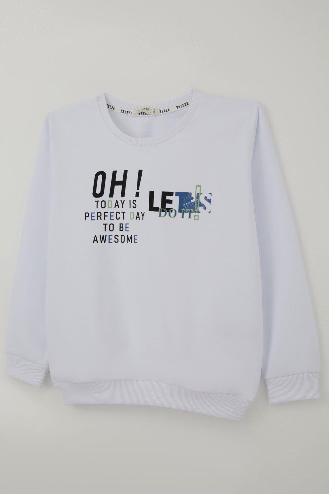 BRE Breeze Erkek Çocuk Sweatshirt Renkli Yazı Baskılı 106 Yaş, Beyaz - Playa del Carmen