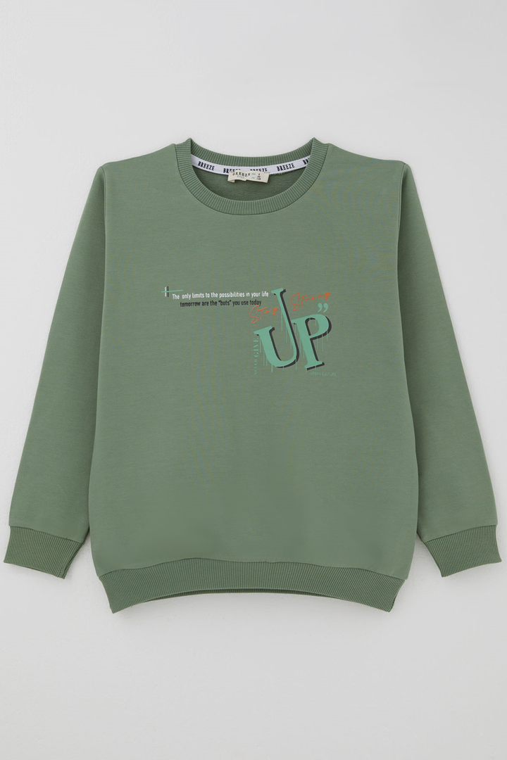 BRE Breeze Erkek Çocuk Sweatshirt Sırt Yazı Baskı Detaylı 5-9 Yaş , Mint Yeşili - Perote
