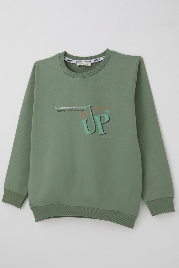 BRE Breeze Erkek Çocuk Sweatshirt Sırt Yazı Baskı Detaylı 5-9 Yaş , Mint Yeşili - Perote