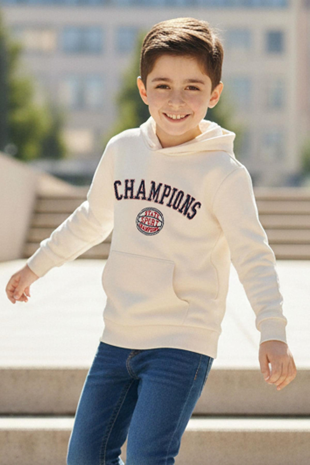 BRE Breeze Erkek Çocuk Sweatshirt Yazı Baskılı Kapüşonlu 4-8 Yaş, Taş - Uruapan