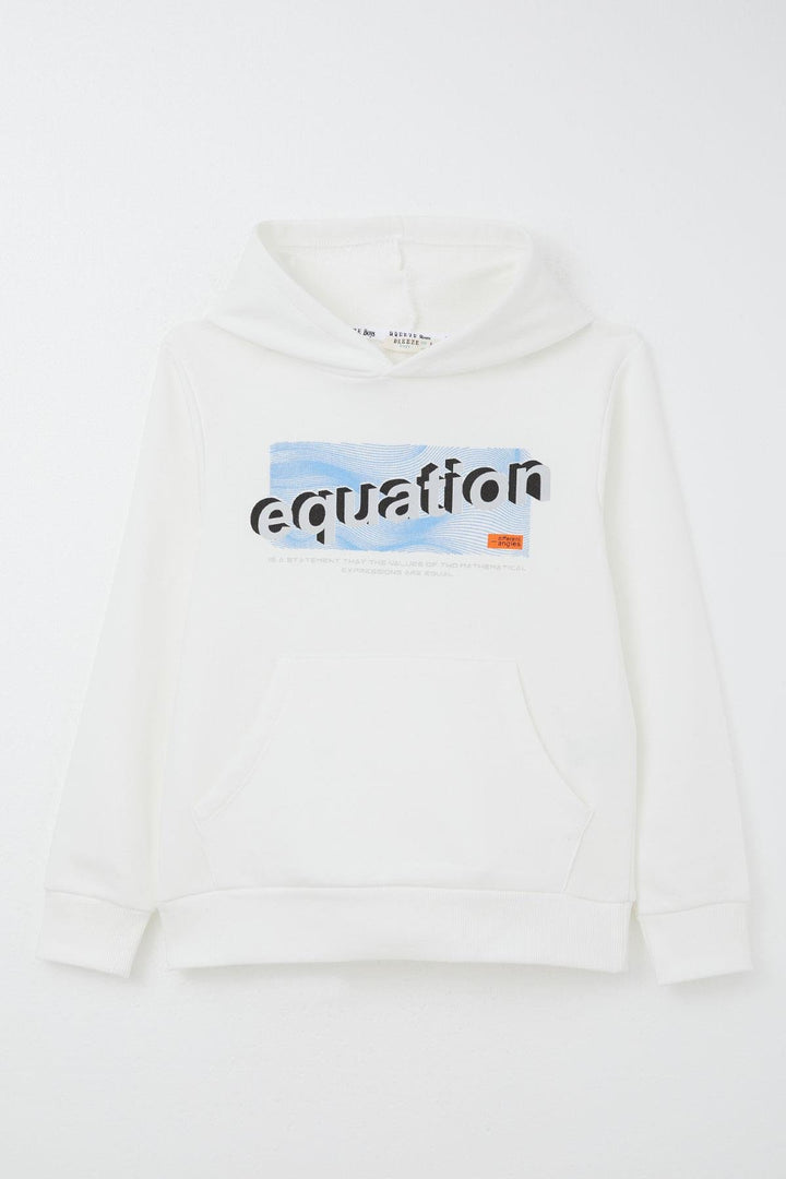 BRE Breeze Boys' Sweatshirt with Printed Text Kangaroo Pocket Hoodie 84 Years, White - Huntersville