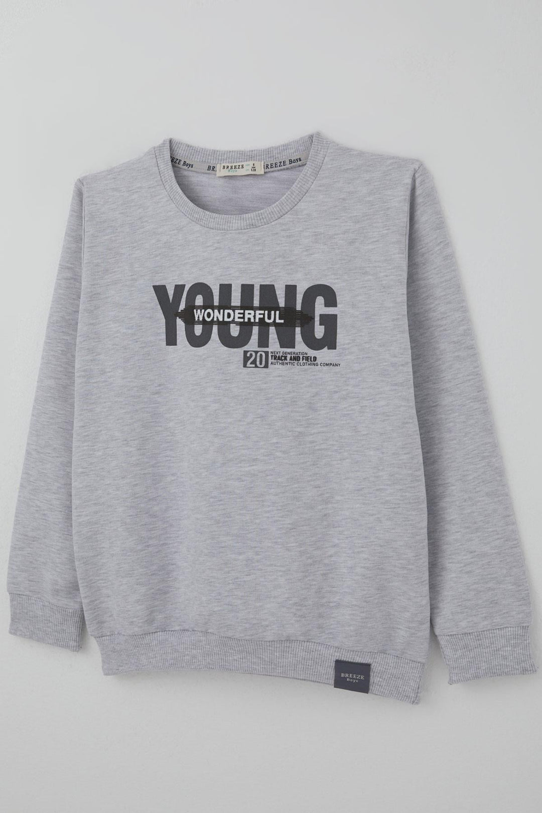 BRE Breeze Erkek Çocuk Sweatshirt Yazı Baskılı 84 Yaş, Açık Gri Melanj - Garden Grove