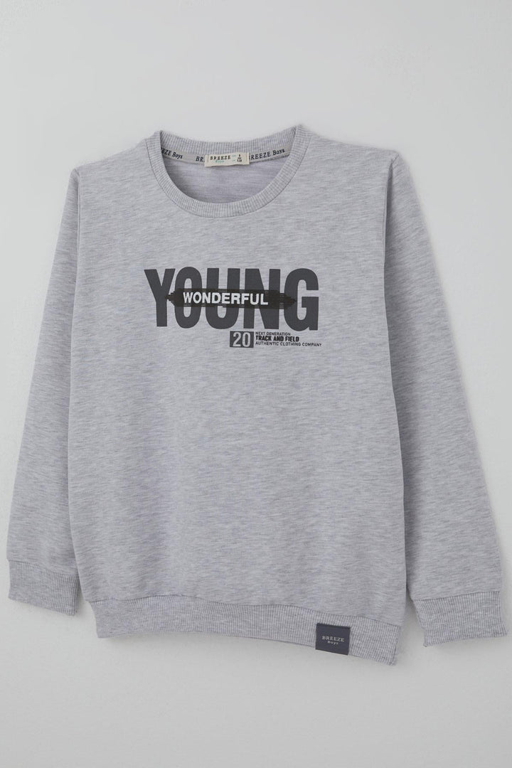 BRE Breeze Erkek Çocuk Sweatshirt Yazı Baskılı 84 Yaş, Açık Gri Melanj - Garden Grove