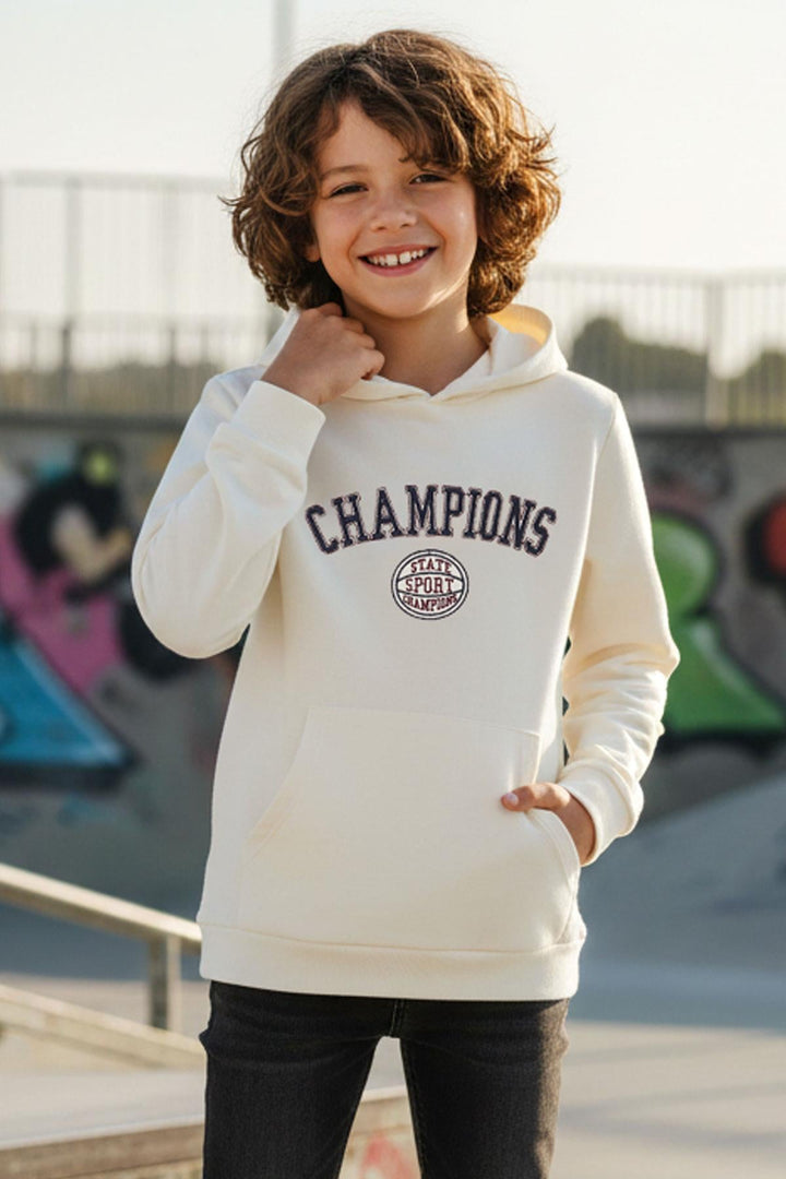 BRE Breeze Boys' Sweatshirt with Printed Hood 4-8 Years, Beige - Lafayette