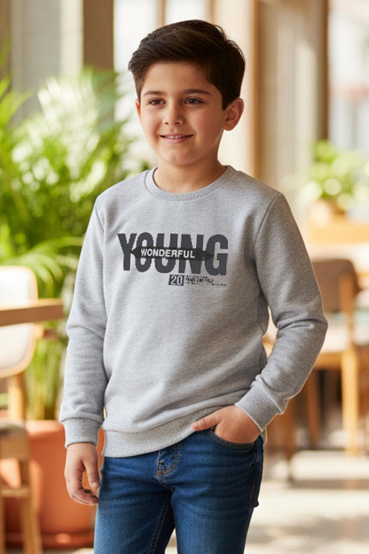 BRE Breeze Erkek Çocuk Sweatshirt Yazı Baskılı 84 Yaş, Açık Gri Melanj - Garden Grove