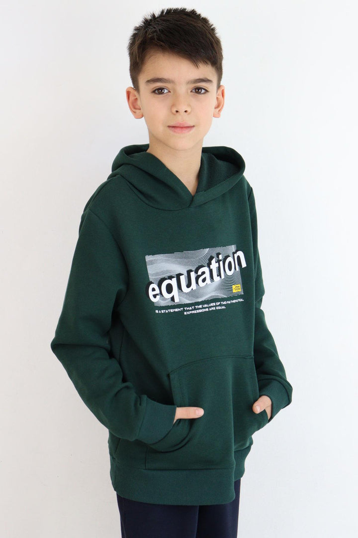 BRE Breeze Boys' Sweatshirt with Printed Text Kangaroo Pocket Hooded 84 Years, Dark Green - Bisceglie