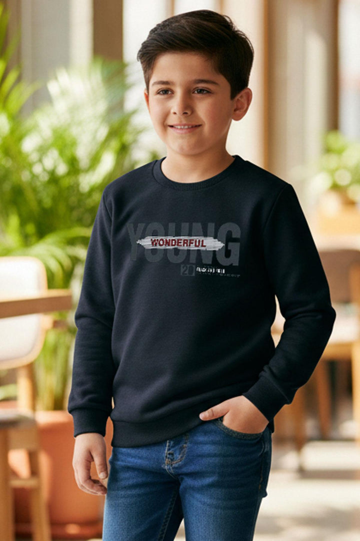 BRE Breeze Boys' Sweatshirt with Printed Text, 84 Years, Navy Blue - Llanelli