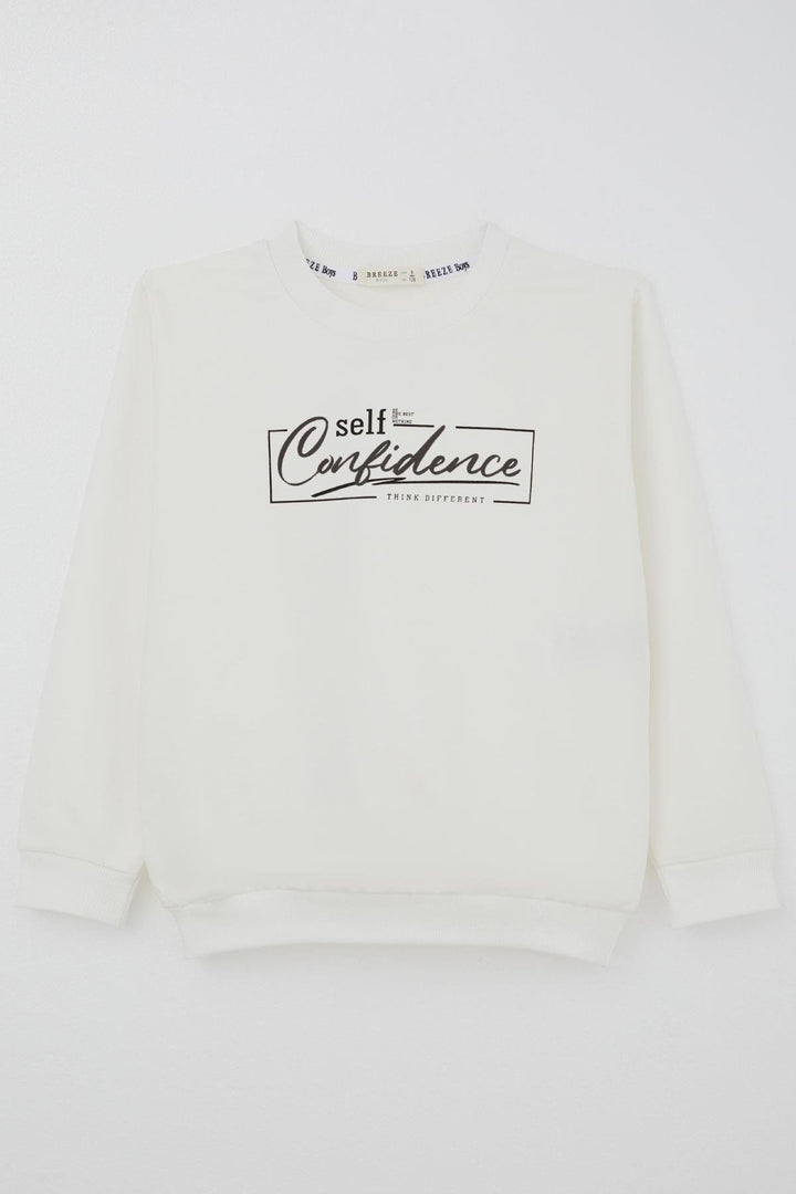 BRE Breeze Boys' Sweatshirt with Printed Text, 84 Years, Ecru - Villach