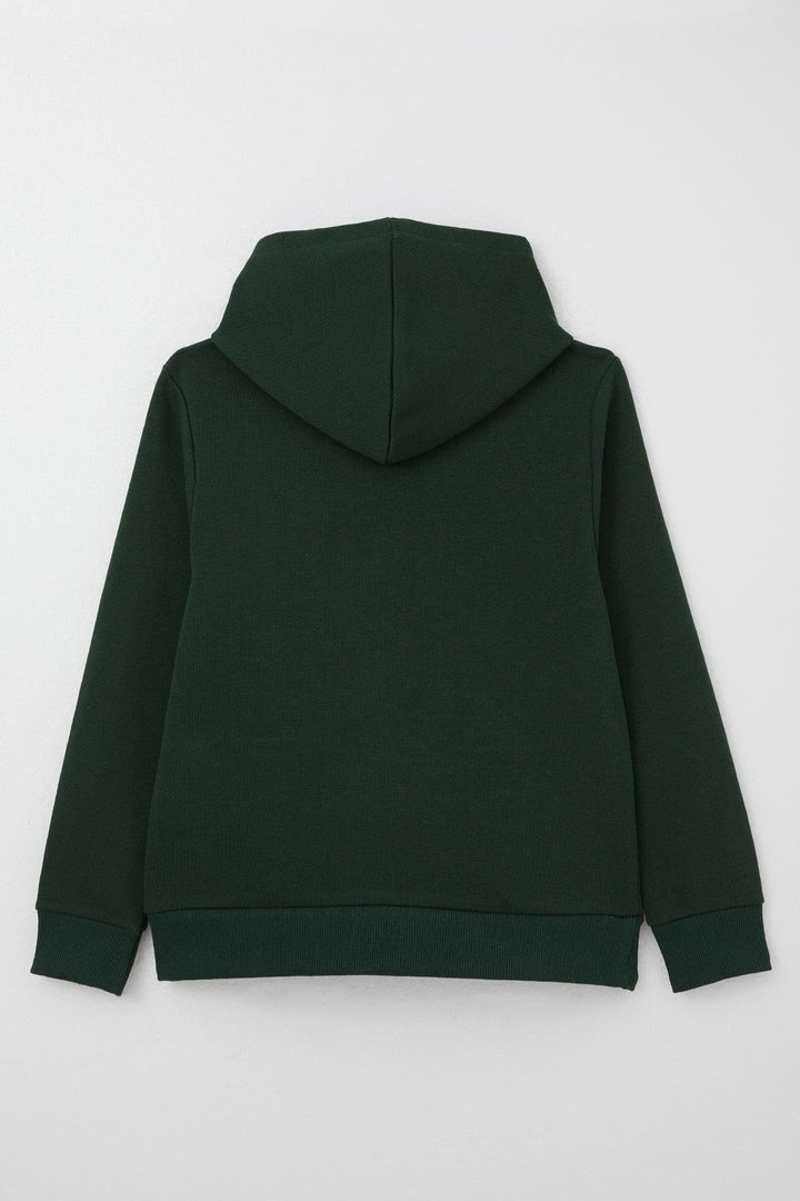 BRE Breeze Boys' Sweatshirt with Printed Text Kangaroo Pocket Hooded 84 Years, Dark Green - Bisceglie