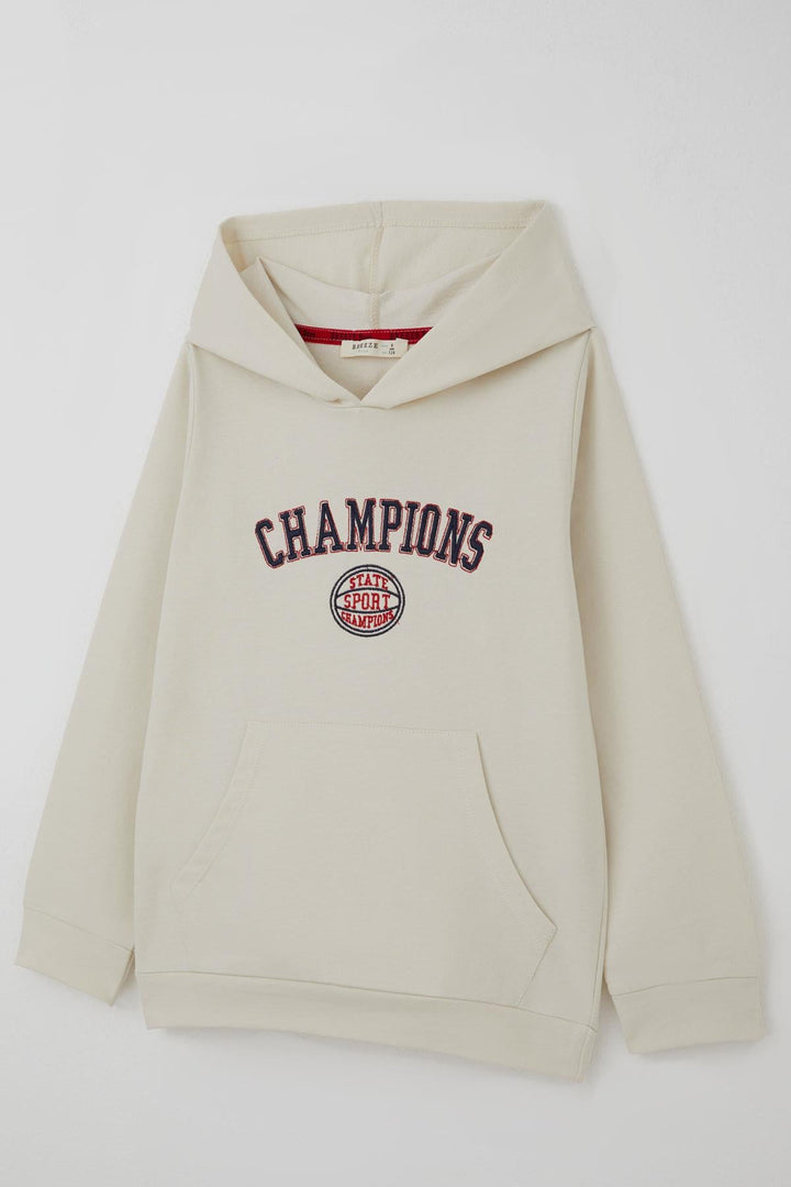 BRE Breeze Erkek Çocuk Sweatshirt Yazı Baskılı Kapüşonlu 4-8 Yaş, Taş - Blois
