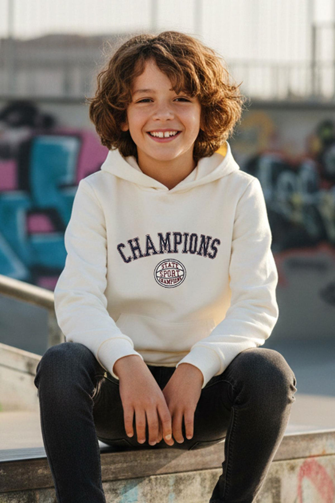 BRE Breeze Boys' Sweatshirt with Printed Hood 4-8 Years, Beige - Lafayette