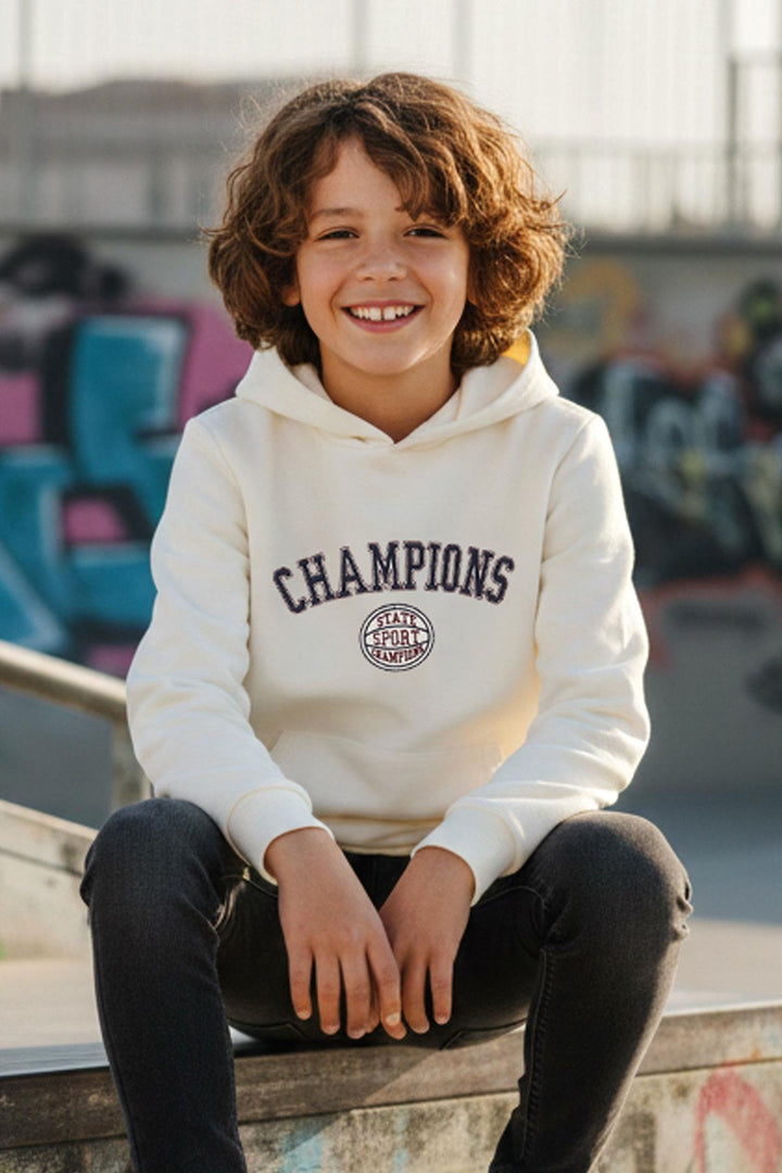 BRE Breeze Boys' Sweatshirt with Printed Hood 4-8 Years, Beige - Lafayette