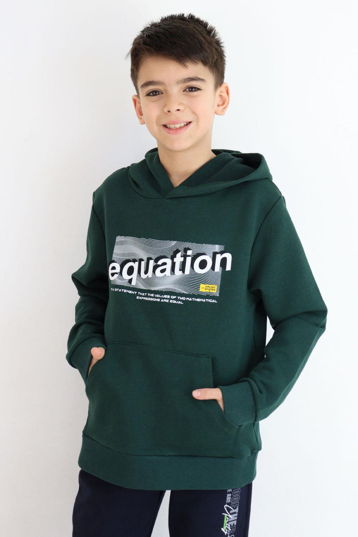 BRE Breeze Boys' Sweatshirt with Printed Text Kangaroo Pocket Hooded 84 Years, Dark Green - Bisceglie