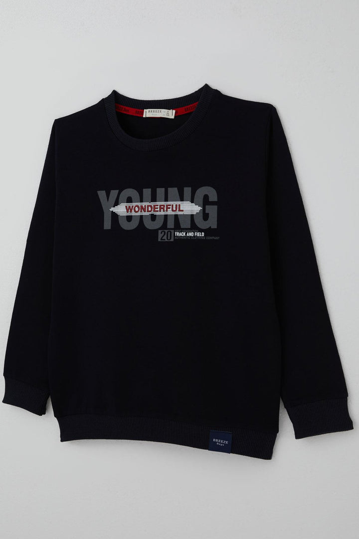 BRE Breeze Boys' Sweatshirt with Printed Text, 84 Years, Navy Blue - Llanelli