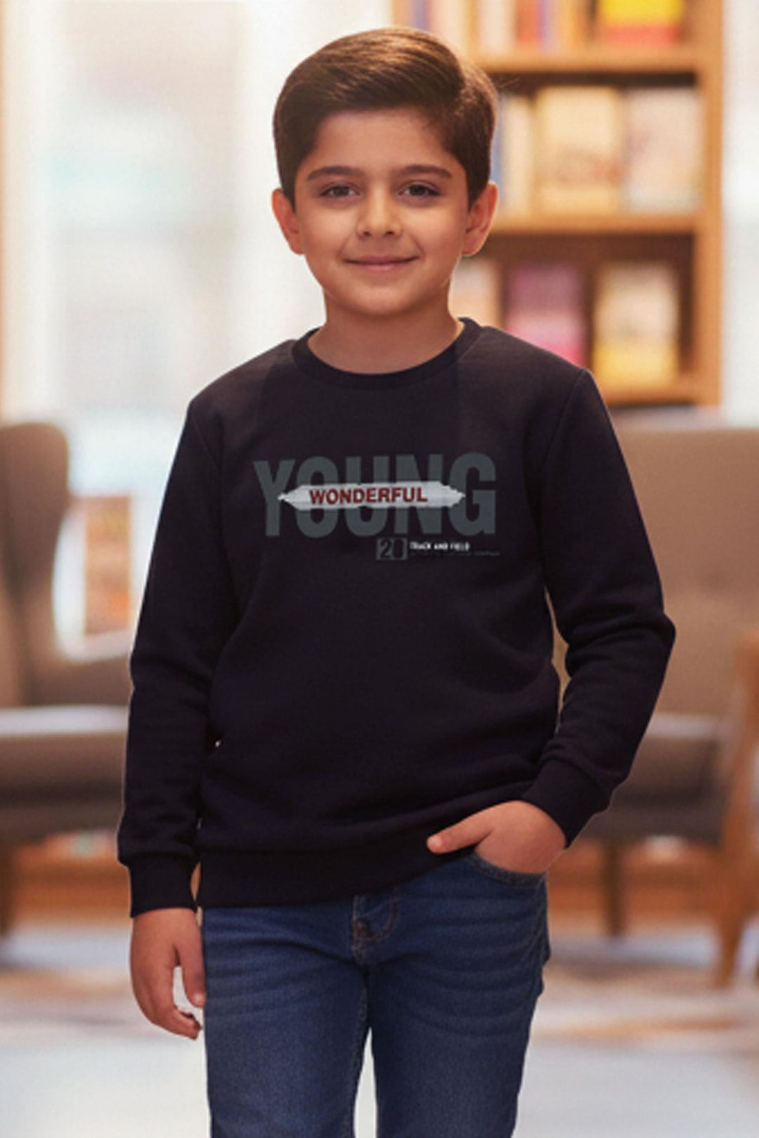 BRE Breeze Boys' Sweatshirt with Printed Text, 84 Years, Navy Blue - Llanelli