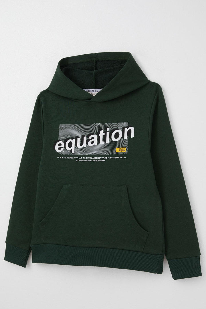 BRE Breeze Boys' Sweatshirt with Printed Text Kangaroo Pocket Hooded 84 Years, Dark Green - Bisceglie
