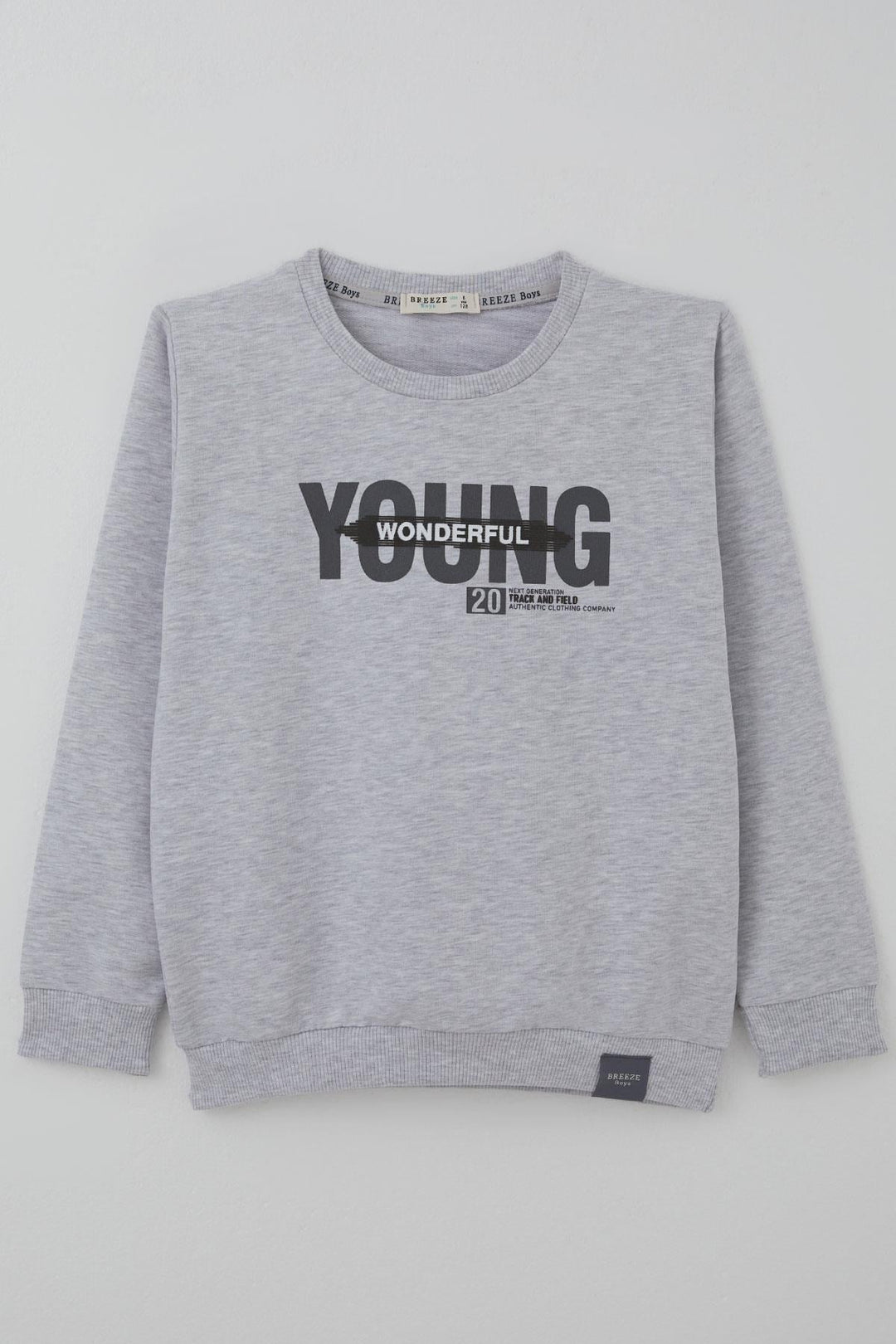 BRE Breeze Erkek Çocuk Sweatshirt Yazı Baskılı 84 Yaş, Açık Gri Melanj - Garden Grove