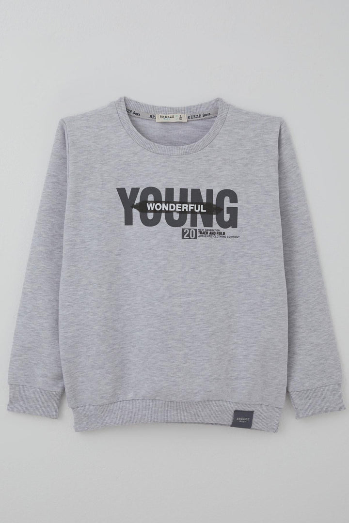 BRE Breeze Erkek Çocuk Sweatshirt Yazı Baskılı 84 Yaş, Açık Gri Melanj - Garden Grove