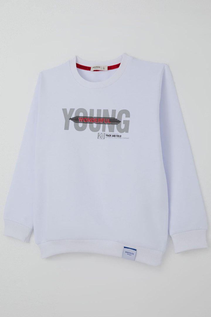 BRE Breeze Erkek Çocuk Sweatshirt Yazı Baskılı 84 Yaş, Beyaz - Korydallós