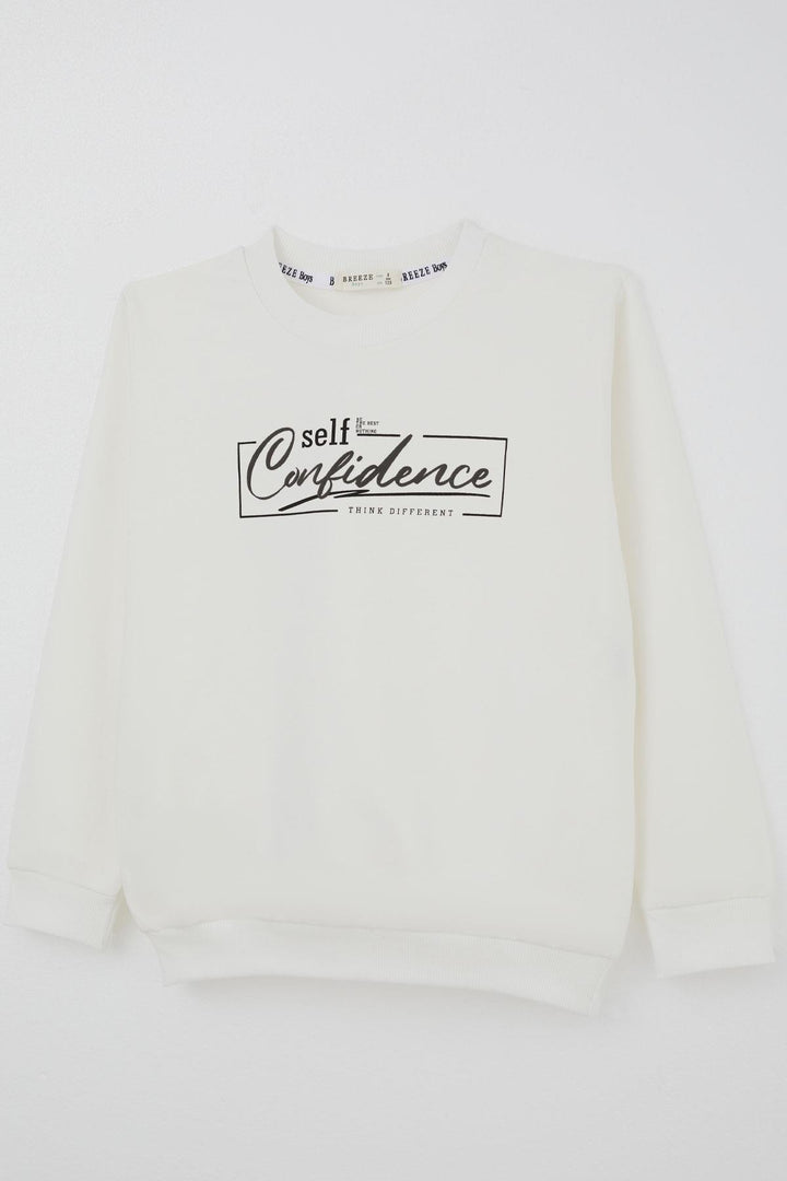 BRE Breeze Boys' Sweatshirt with Printed Text, 84 Years, Ecru - Villach