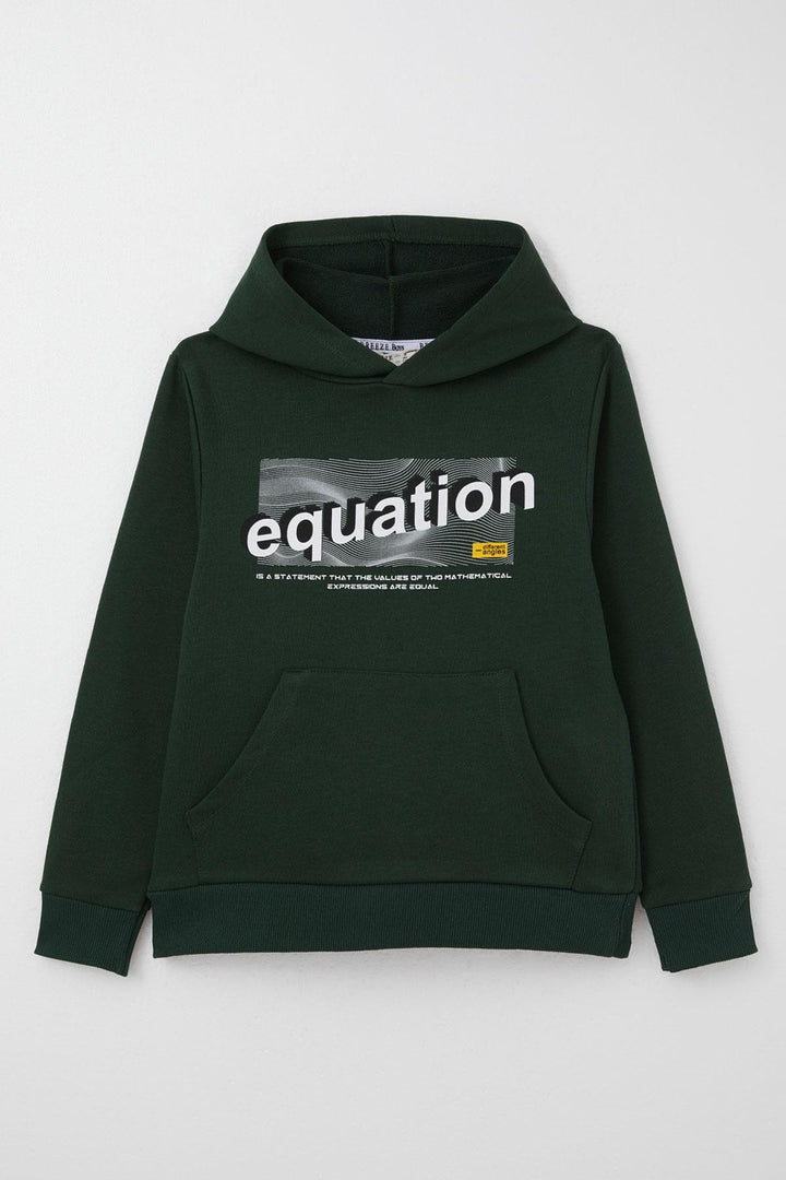 BRE Breeze Boys' Sweatshirt with Printed Text Kangaroo Pocket Hooded 84 Years, Dark Green - Bisceglie