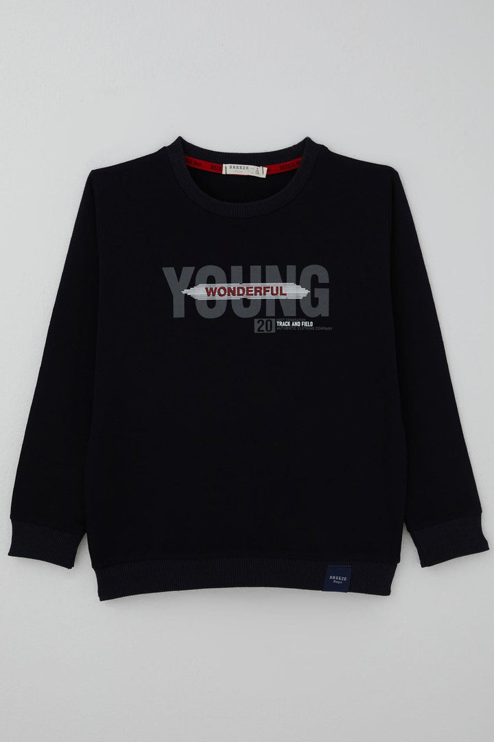 BRE Breeze Boys' Sweatshirt with Printed Text, 84 Years, Navy Blue - Llanelli