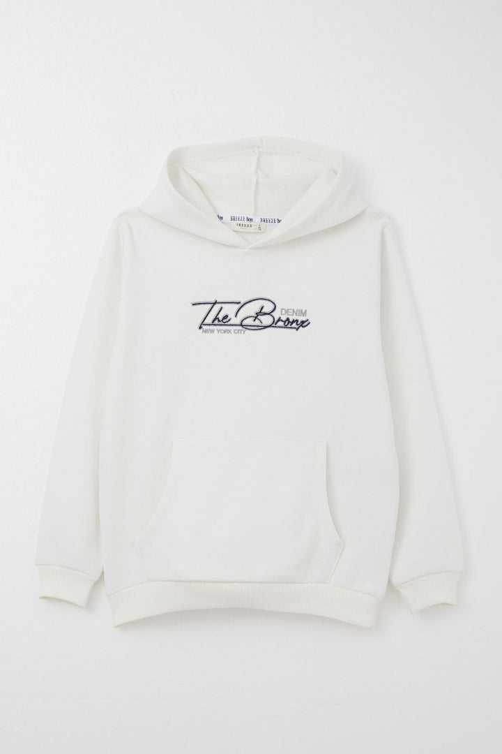 BRE Breeze Boys' Sweatshirt with Embroidered Writing and Kangaroo Pocket, 4-8 Years, Beige - Rome
