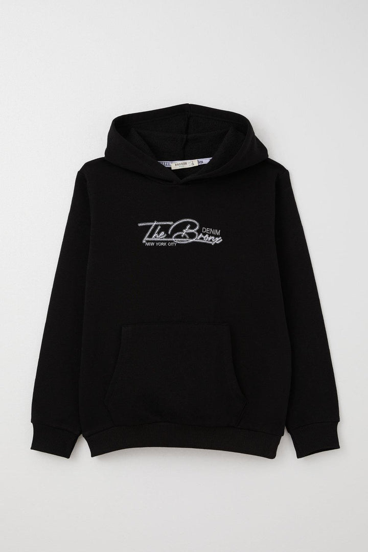 BRE Breeze Boys' Sweatshirt with Embroidered Writing and Kangaroo Pocket, 4-8 Years, Black - Alcantarilla