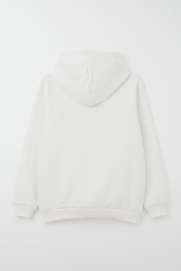 BRE Breeze Boys' Sweatshirt with Embroidered Writing and Kangaroo Pocket, 4-8 Years, Beige - Rome