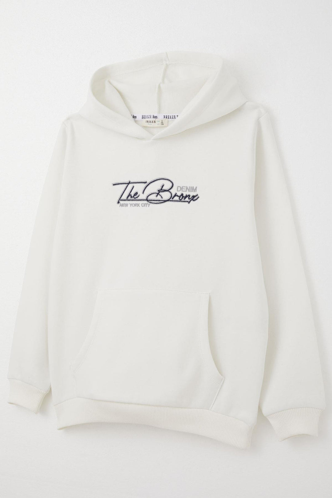 BRE Breeze Boys' Sweatshirt with Embroidered Writing and Kangaroo Pocket, 4-8 Years, Beige - Rome