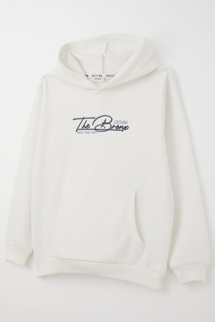 BRE Breeze Boys' Sweatshirt with Embroidered Writing and Kangaroo Pocket, 4-8 Years, Beige - Rome