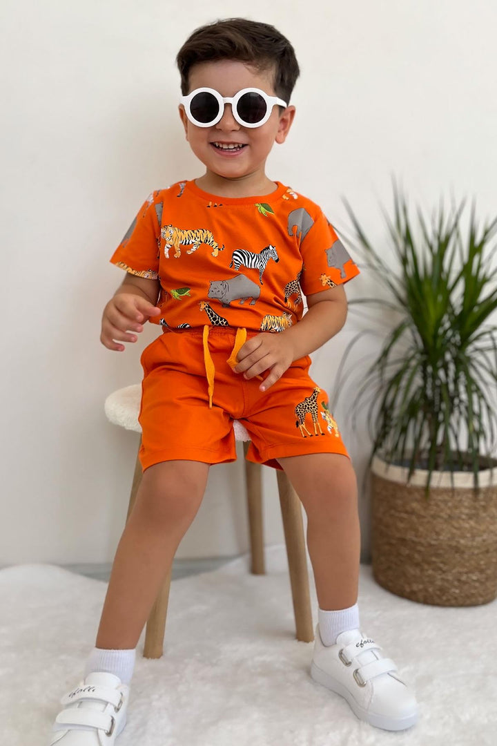 طقم BRE Breeze للأولاد مع شورت بنمط حيواني قوي من 1.5 إلى 5 سنوات، برتقالي - مونشنغلادباخ