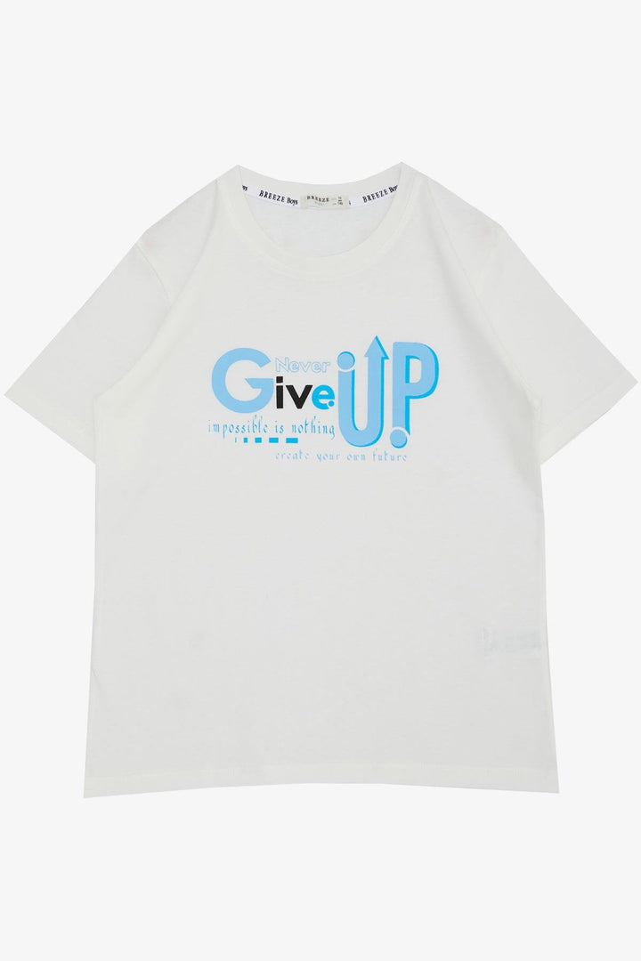 BRE Breeze Boy's T-shirt Never Give Up Design Printed 96 Years, Ecru - Azusa