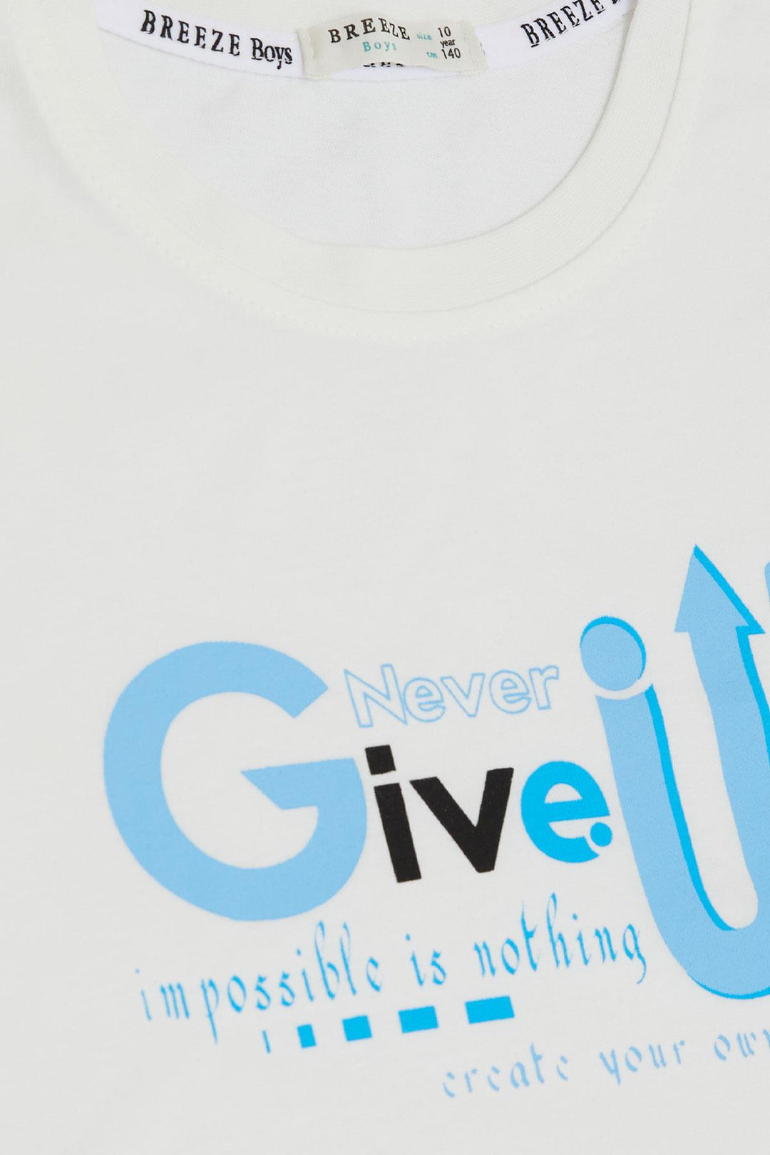 BRE Breeze Boy's T-shirt Never Give Up Design Printed 96 Years, Ecru - Azusa