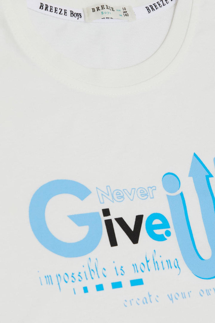 BRE Breeze Boy's T-shirt Never Give Up Design Printed 96 Years, Ecru - Azusa