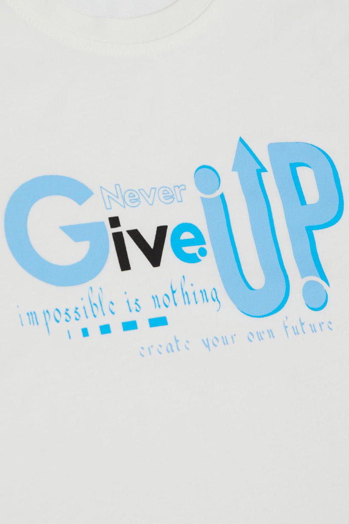 BRE Breeze Boy's T-shirt Never Give Up Design Printed 96 Years, Ecru - Azusa