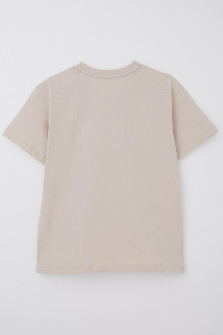BRE Breeze Boys' T-shirt with Double Pocket Detail Embossed Text Print, 62 Years, Beige - Catford
