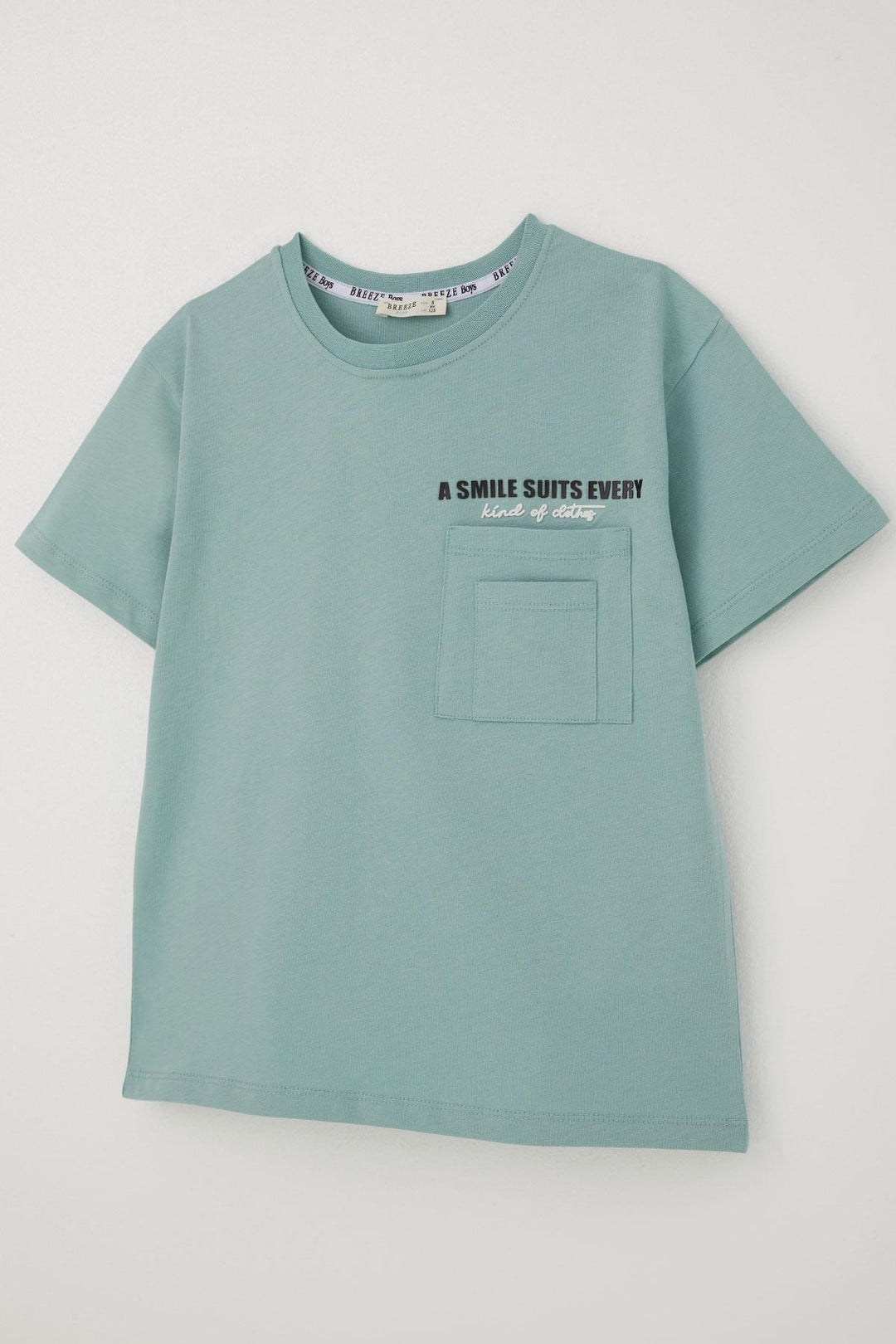 BRE Breeze Boys' T-Shirt with Double Pocket Detail Embossed Text Print, 62 Years, Aqua Green - Rovenky