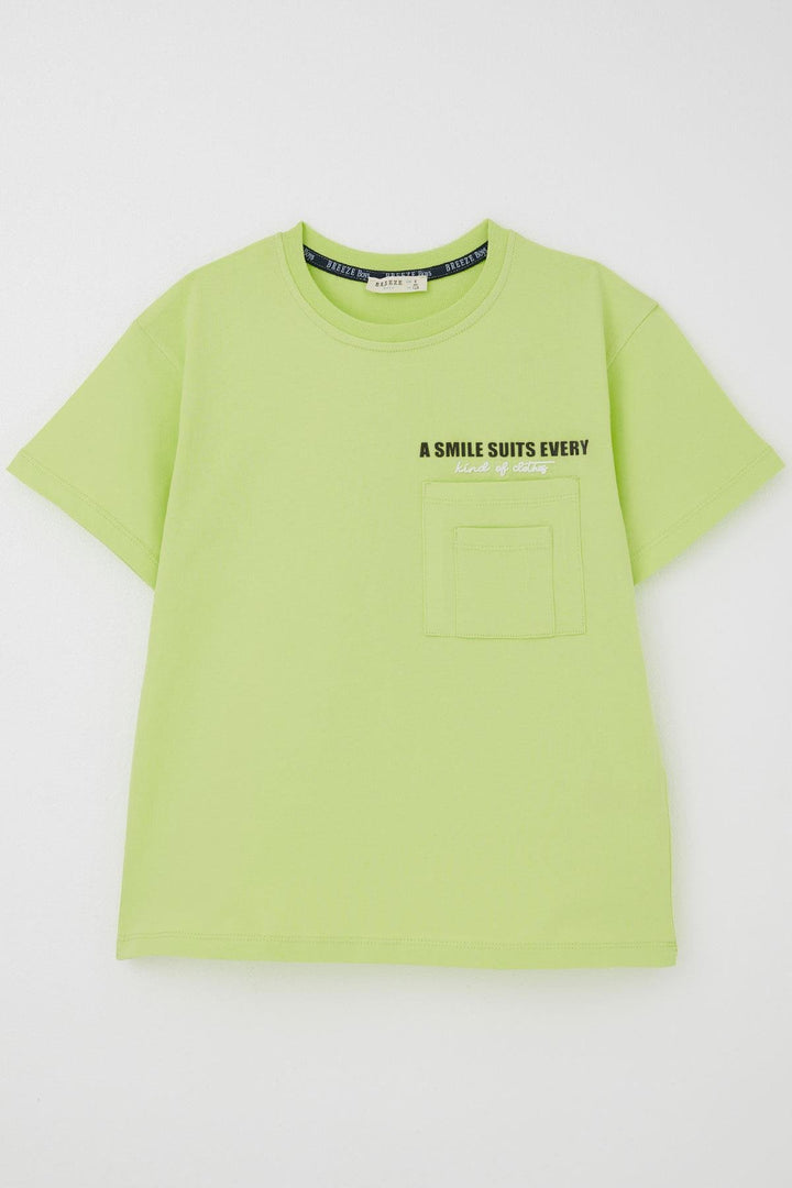 BRE Breeze Boys' T-shirt with Double Pocket Detail Embossed Text Print 62 Years, Pistachio Green - Coeur dAlene