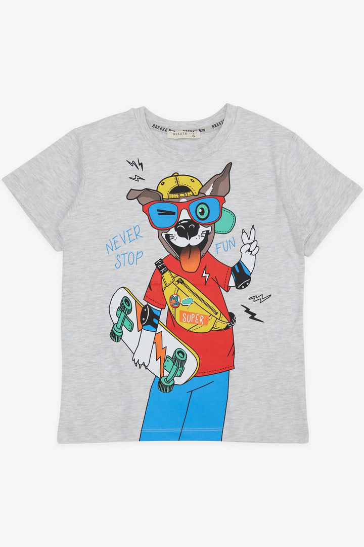 BRE Breeze Boy's T-Shirt Crazy Skateboarding Puppy Printed 50 Years, Light Grey Melange - Villaflores
