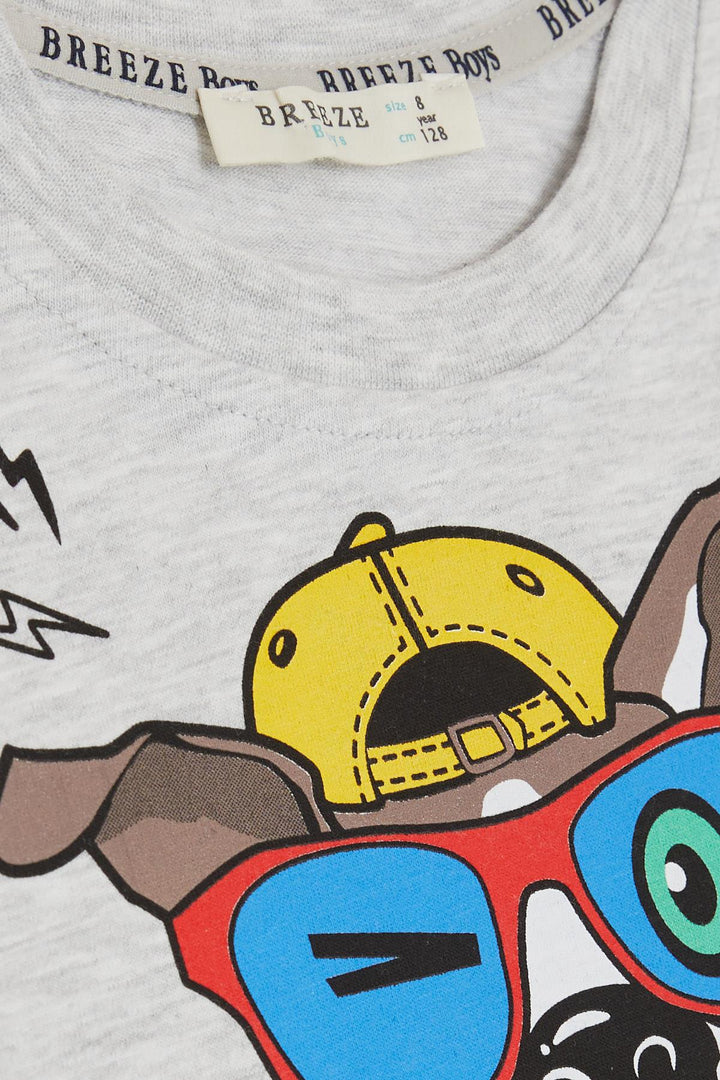 BRE Breeze Boy's T-Shirt Crazy Skateboarding Puppy Printed 50 Years, Light Grey Melange - Villaflores