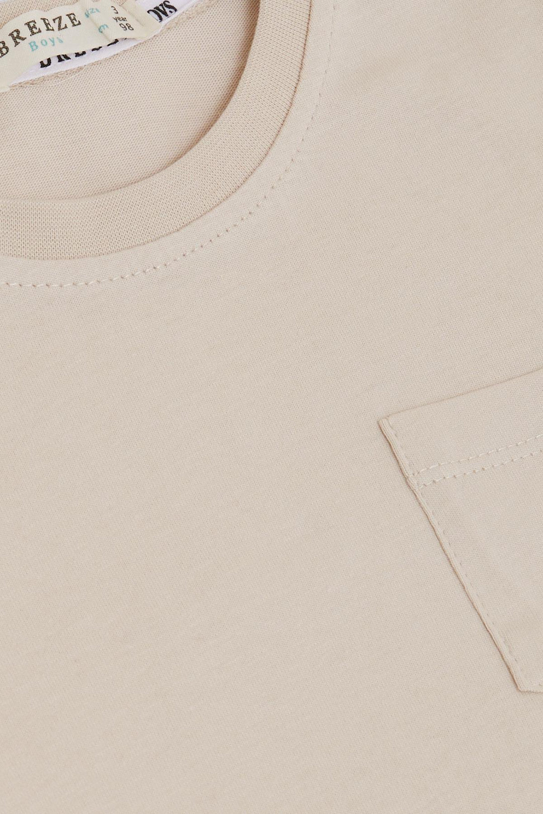 BRE Breeze Boys' T-shirt with Cool Writing, Emblem Pocket, 1.5-5 Years, Beige - Rome