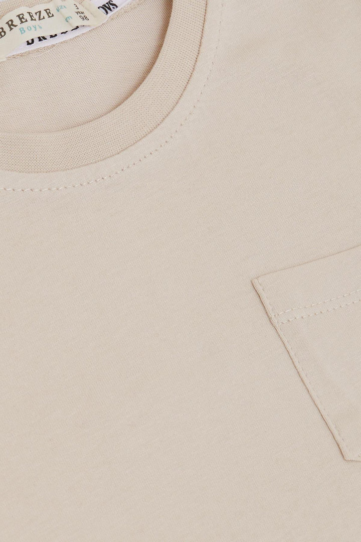 BRE Breeze Boys' T-shirt with Cool Writing, Emblem Pocket, 1.5-5 Years, Beige - Rome