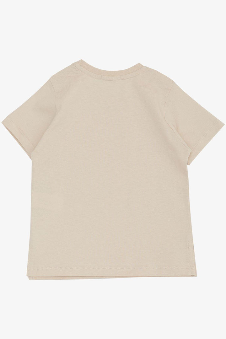BRE Breeze Boys' T-shirt with Cool Writing, Emblem Pocket, 1.5-5 Years, Beige - Rome