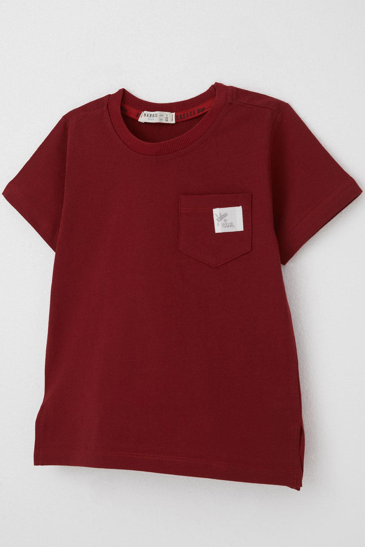 BRE Breeze Boys' T-shirt with Cool Writing, Emblem Pocket, 1.5-5 Years, Burgundy - Teramo