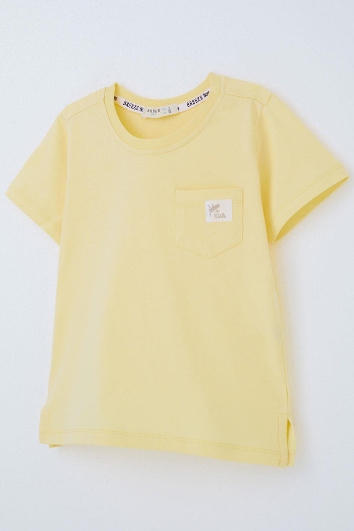 BRE Breeze Boys' T-shirt with Cool Writing, Emblem Pocket, 1.5-5 Years, Yellow - Batumi