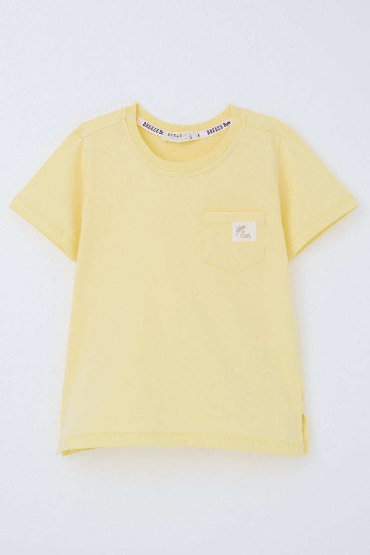 BRE Breeze Boys' T-shirt with Cool Writing, Emblem Pocket, 1.5-5 Years, Yellow - Batumi