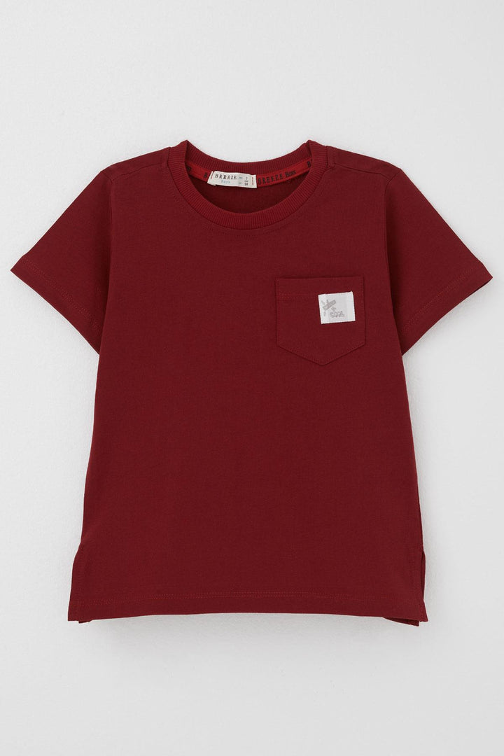 BRE Breeze Boys' T-shirt with Cool Writing, Emblem Pocket, 1.5-5 Years, Burgundy - Teramo